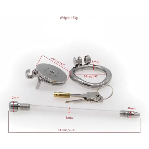 Flat chastity cage with attached silicone clear urethra 