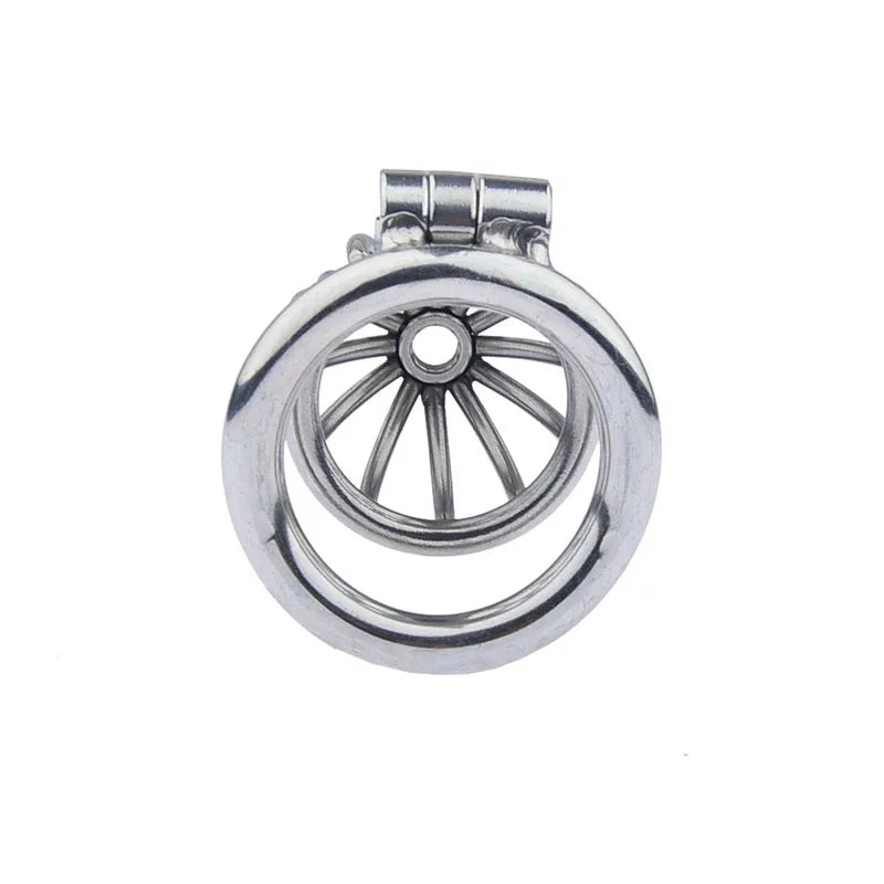  Metal chastity cage from back angle   design on a white background