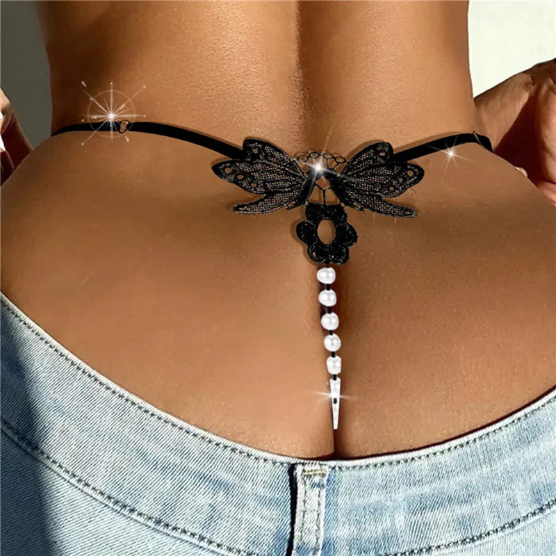 G-Strings T-Back Thong With Pearls Panty