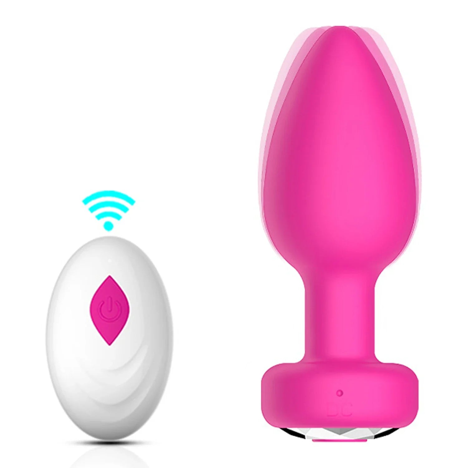 Pink electronic Wireless Anal Vibrator  device with remote control on a white background