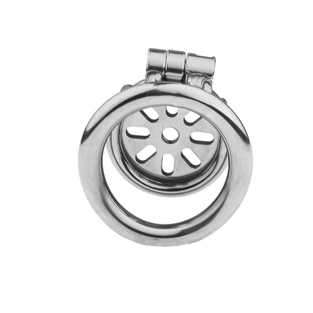 Flat Metal Chastity Cage  back angle white background