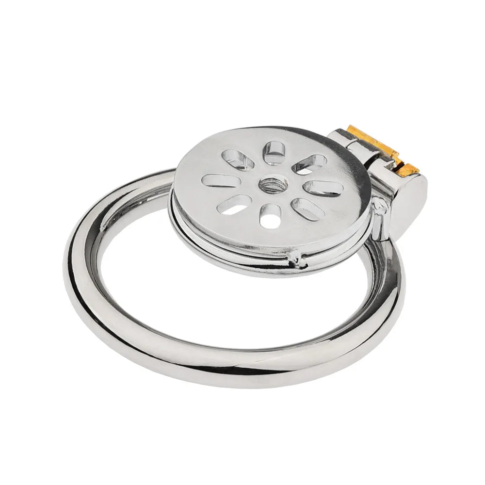 Flat Metal Chastity Cage  on a white background