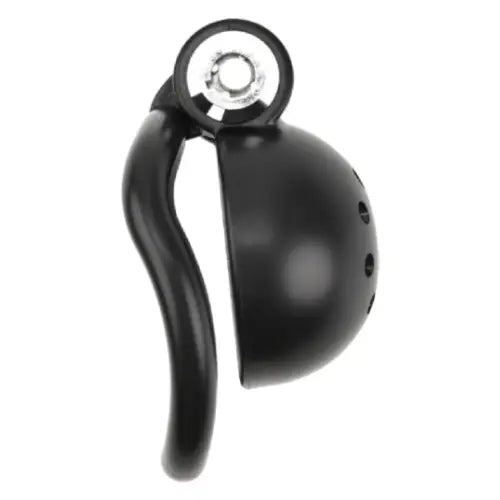 Black spherical Chastity cage with a reflective surface on a white background