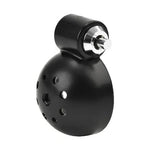 Black spherical chastity cage with a metallic top on a white background