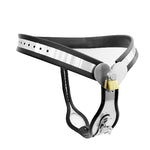 Silicone-lined stainless steel female chastity belt with locking front