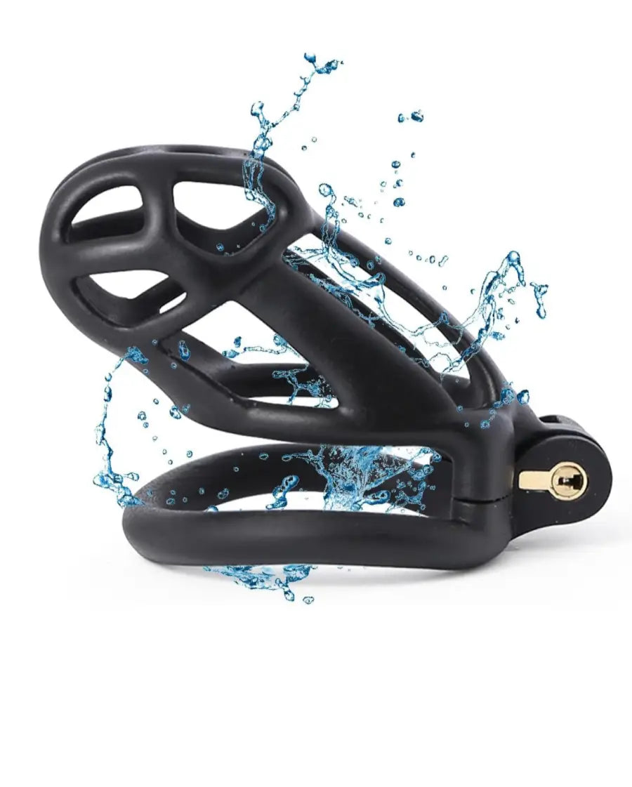 Black Cobra chastity cage with waterproof design for easy cleaning