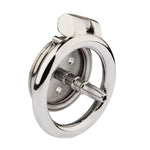 Chrome flat chastity cage backside on a white background