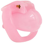 Pink chastity cage angled view showing compact tube and smooth finish